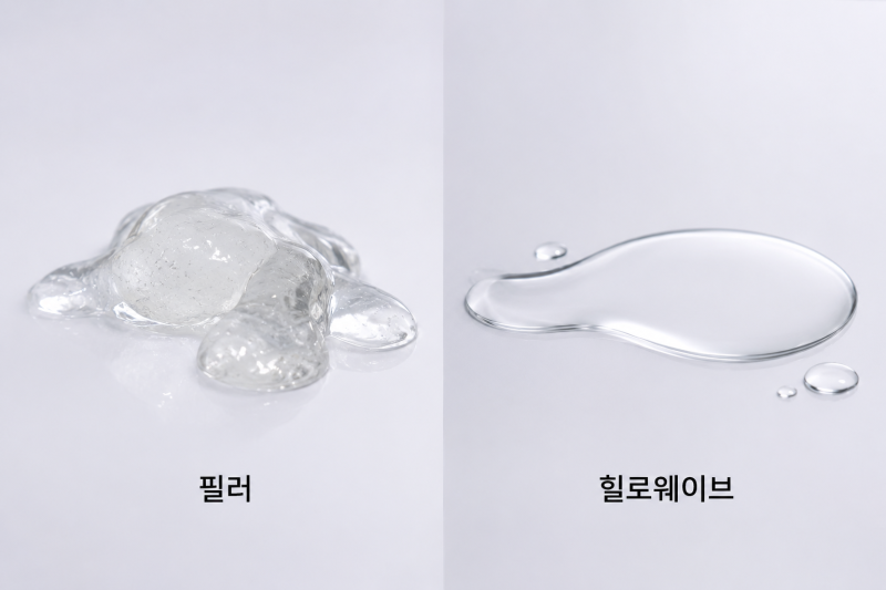원문에서 필러와 힐로웨이브 제형을 비교한 예시 그림